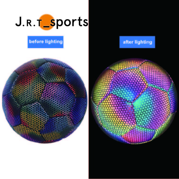 JRT Sport Glowing in the dark Reflective Official light up holographic leather Soccer Ball