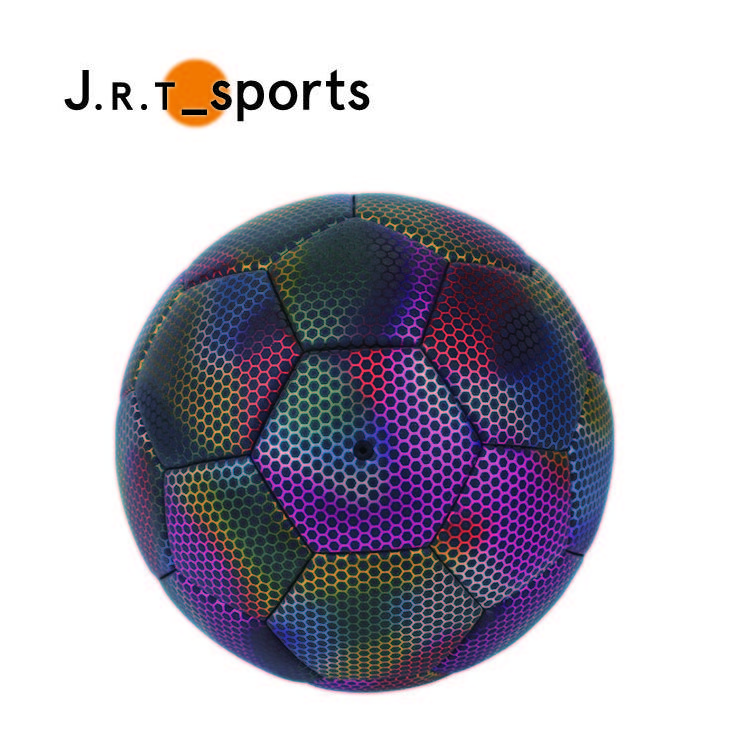 JRT Sport Glowing in the dark Reflective Official light up holographic leather Soccer Ball