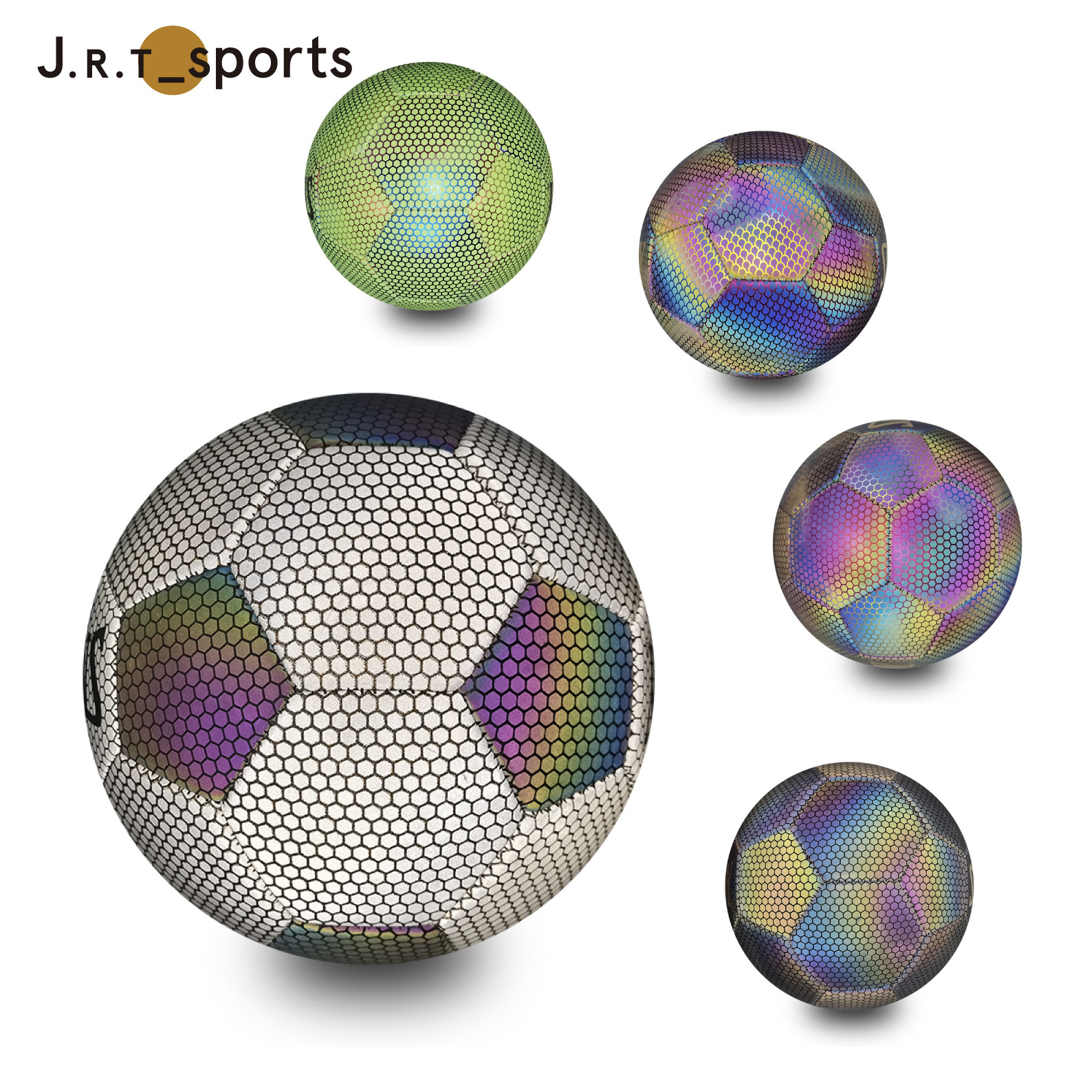 JRT Sport Glowing in the dark Reflective Official light up holographic leather  football soccer ball