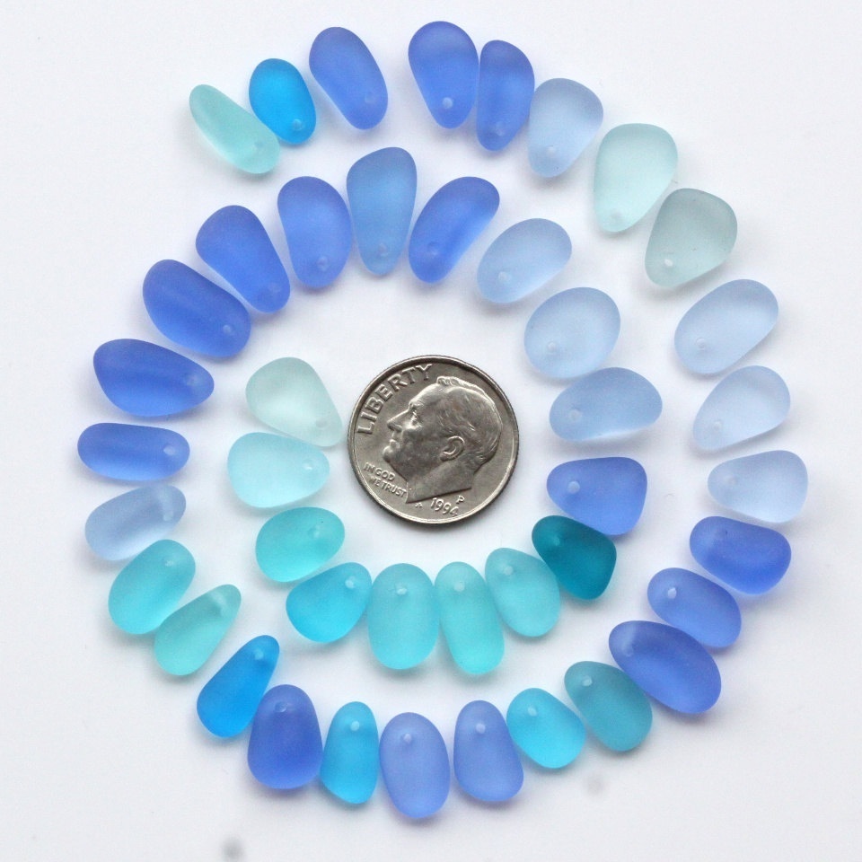 20 pcs tiny size top drilled beach sea glass lot bulk wholesale blue cobalt light-blue purple-blue jewelry making