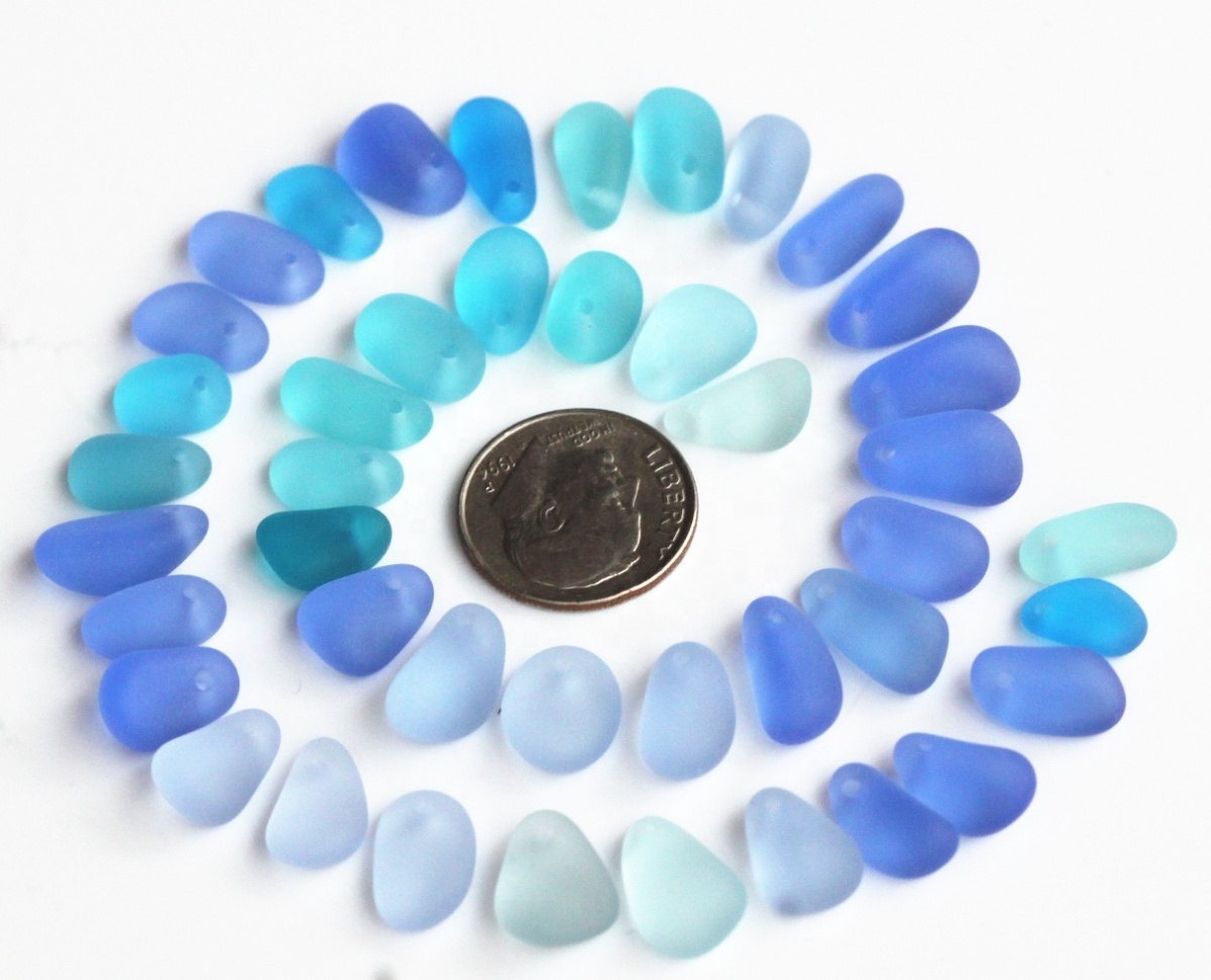 20 pcs tiny size top drilled beach sea glass lot bulk wholesale blue cobalt light-blue purple-blue jewelry making