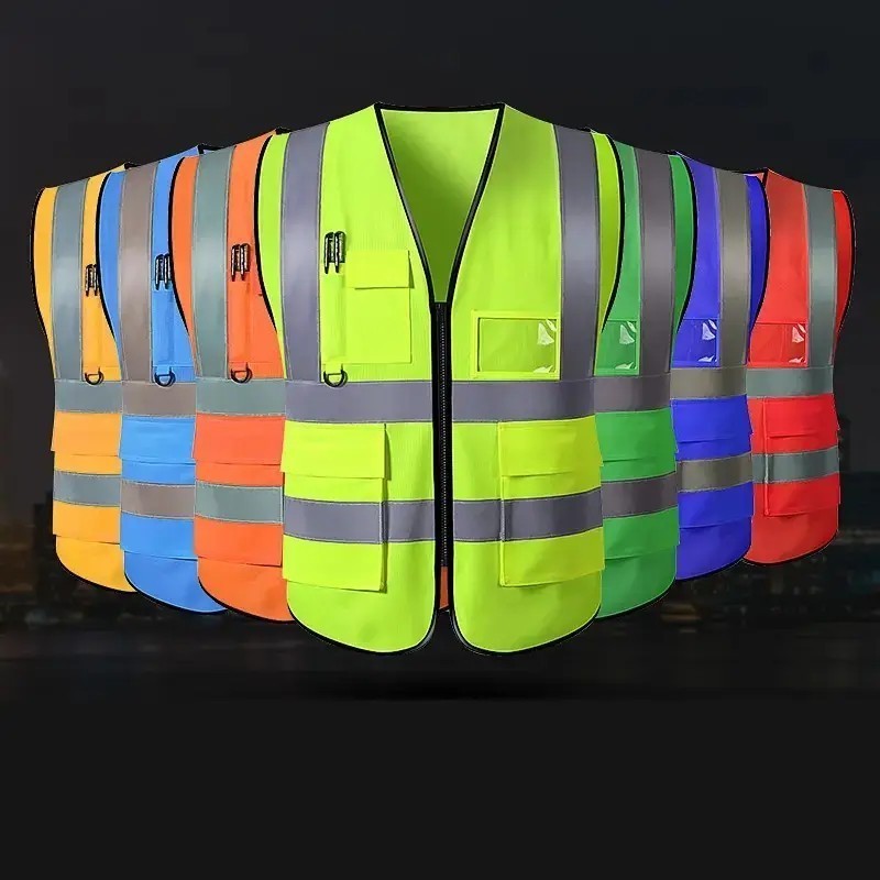 Reflective Jacket Safety Road Emergency Jilet Gilets Custom Logo High Visibility Mens High Safety Workwear Vest