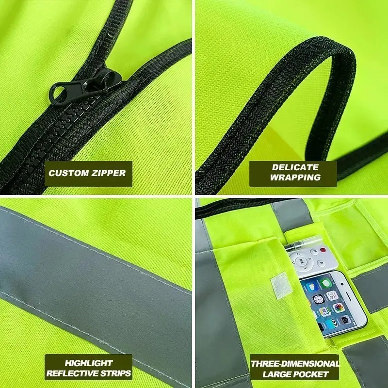 Reflective Jacket Safety Road Emergency Jilet Gilets Custom Logo High Visibility Mens High Safety Workwear Vest