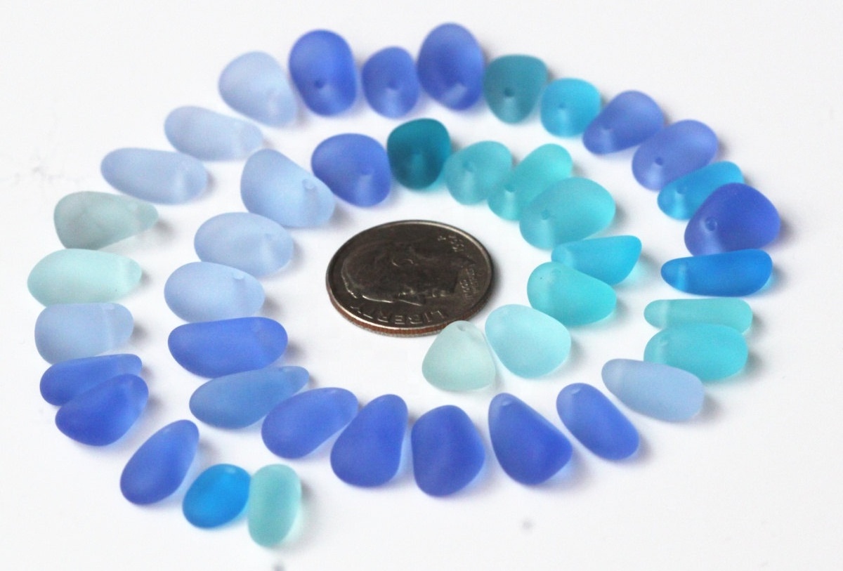 20 pcs tiny size top drilled beach sea glass lot bulk wholesale blue cobalt light-blue purple-blue jewelry making