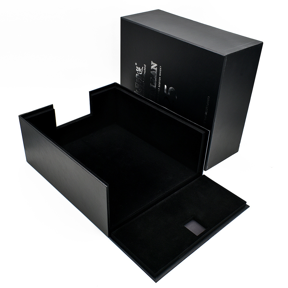 Luxury High-end Customized Logo Rigid Cardboard Sliding Drawer Wine Whiskey Glass Packaging Gift Box with EVA Velvet Foam Insert