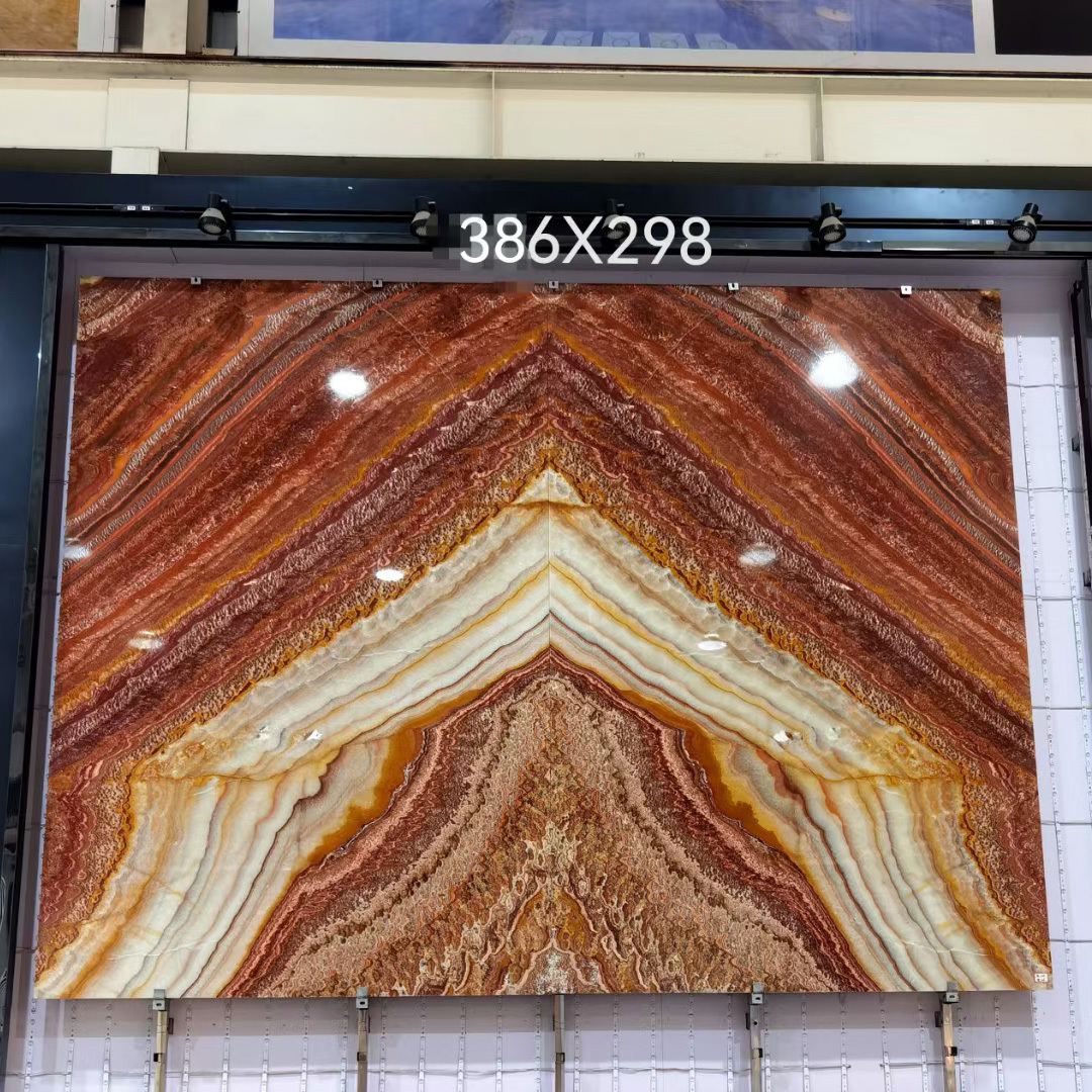 Crystal Pakistani Onyx Stone Tiles Marble Jade Slab Floor Tile with red green orange pink Gold Brown onyx slab