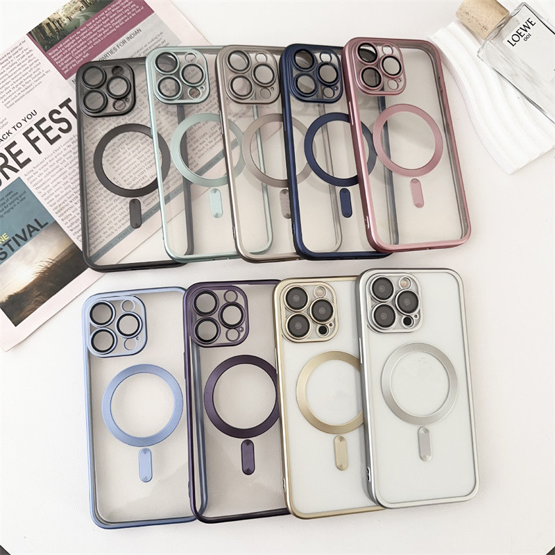 Matte plated stainless steel titanium color frame luxury design magnetic phone case for iphone 15 14 13 12 11 pro max plus