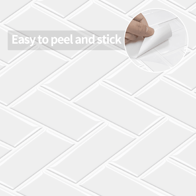 Pure White 12*12 inch Peel and Stick Adhesive Tiles Herringbone Style Wall Panel Transparent White 3D Gel Mosaic Wall Tile