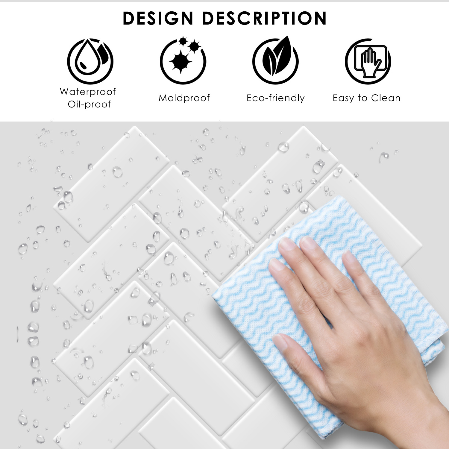 Senior Anti Mould 3D Wall Sticker Self Sticky Tile for Bathroom Peel And Stick The Smart Tiles Herringbone