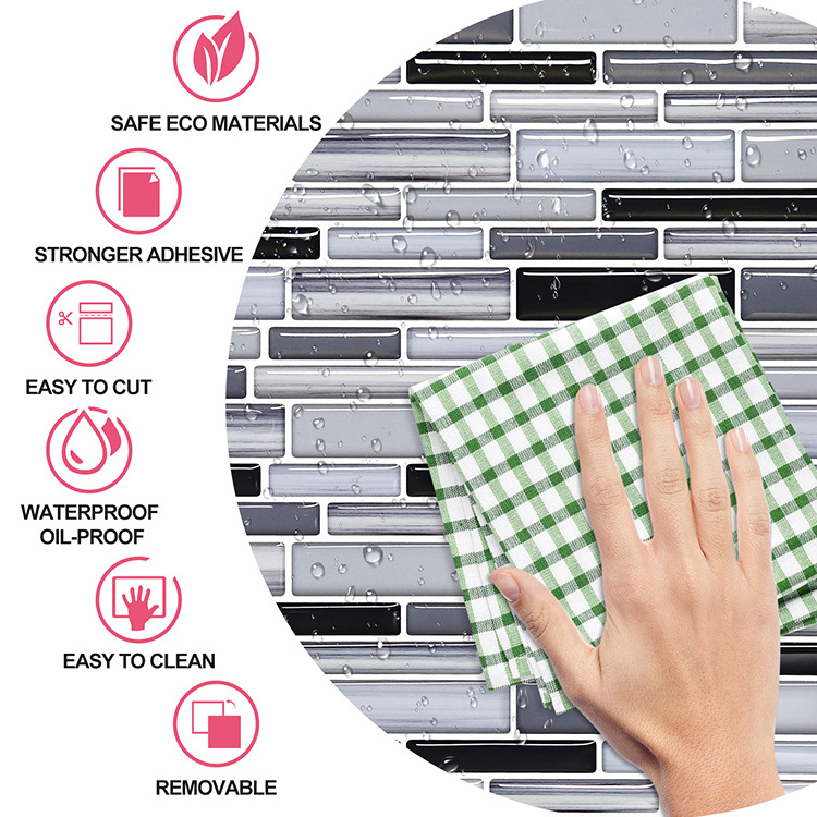 12*12inch grey self-adhesive mosaic tiles wall sticker Light 3D  Backsplash  Peel and Stick Wallpaper Smart Tile