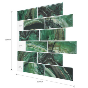 Metro Fiona Dark Green 12 in. x 12 in. Vinyl Peel and Stick Tile Kitchen Backsplash 3d Wallpaper