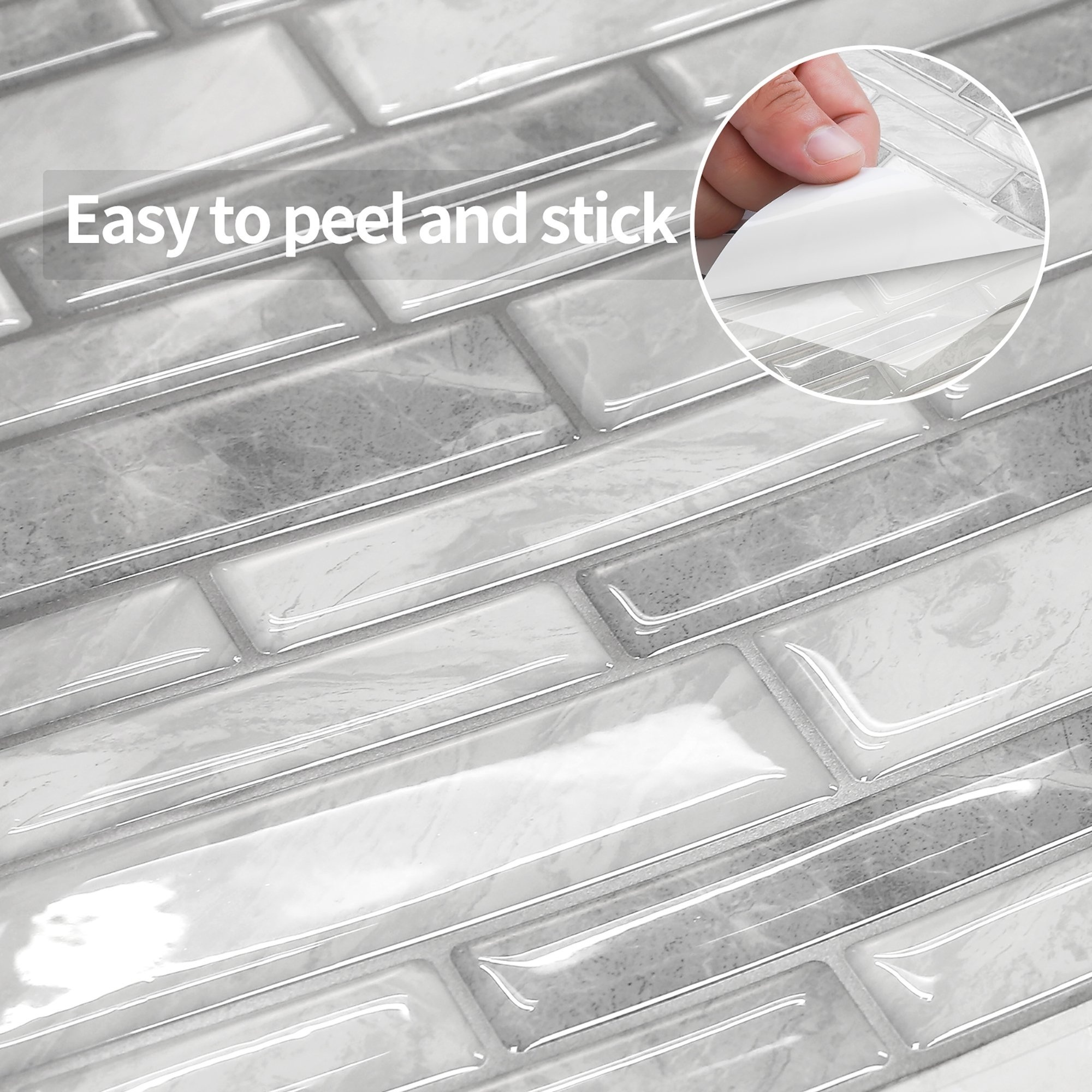 PET PU Glue Back Splash Peel and Stick on Tiles Waterproof Self Adhesive Wall Tiles Grey for Kitchen Bathroom