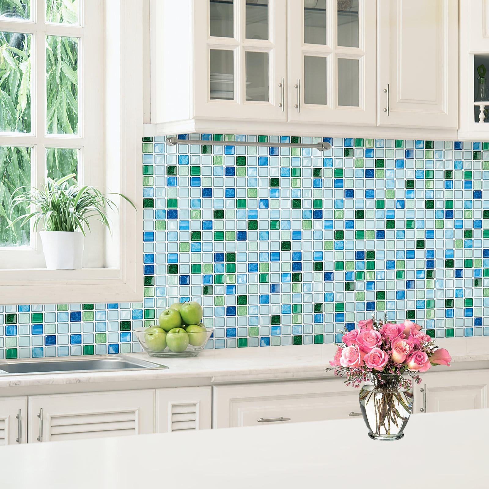 Backsplash Wall Tile Crystal Mosaic Kitchen Sticker Oil Proof Peel And Stick Brick