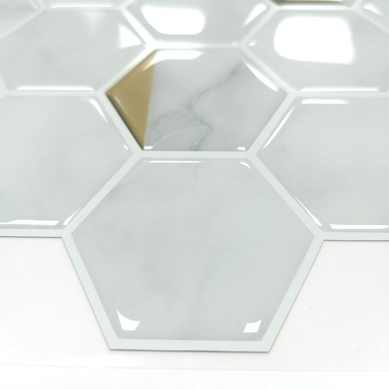 Backsplash 3D Self-Adhesive Peel and Stick  Waterproof Wall Tiles Hexagon White and Gold Home Decor For Bathroom and Kitchen