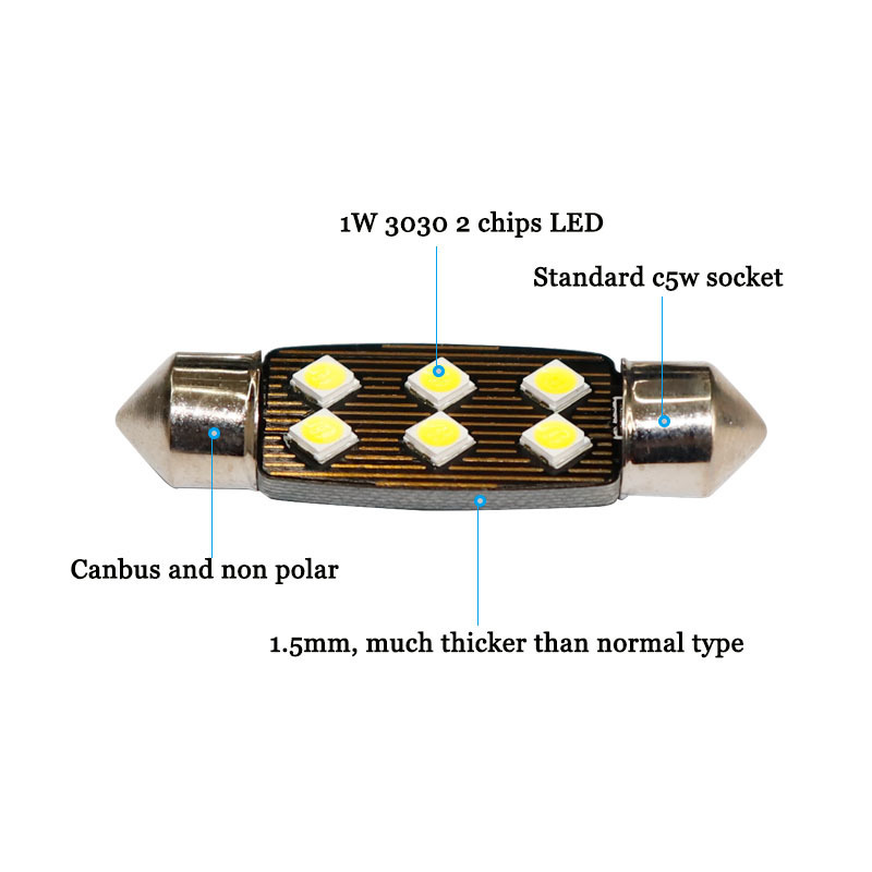 Festoon 31mm 36mm 39mm 41mm LED Bulb C5W Canbus Error Free Non polar 3030 6 SMD 0.15A Auto Interior Doom Lamp Car Styling