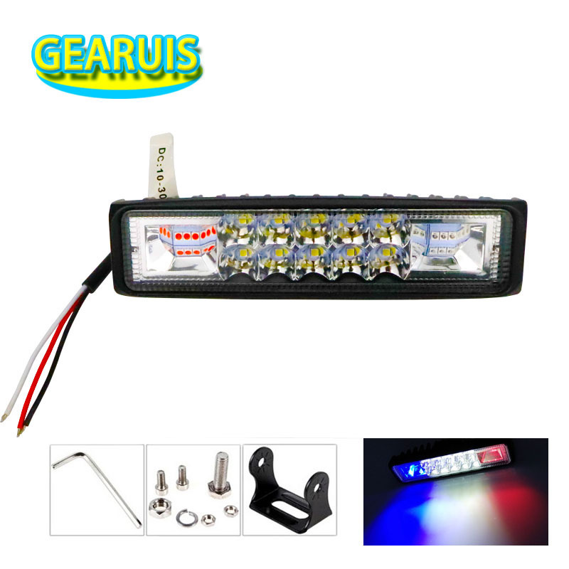 Red and blue spot 8 modes Strobe flash car LED Work Light Bar with 16 SMD 3030 Chips Light for Tractor Trailer