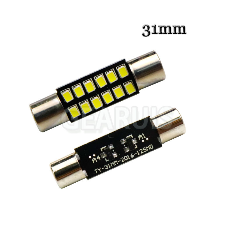 AC 12V T6 Festoon Dome T6.3 28mm 31mm 12 SMD 2016 LED Light Bulb Car Vanity Mirror Lights Sun Visor Fuse Light White 12V