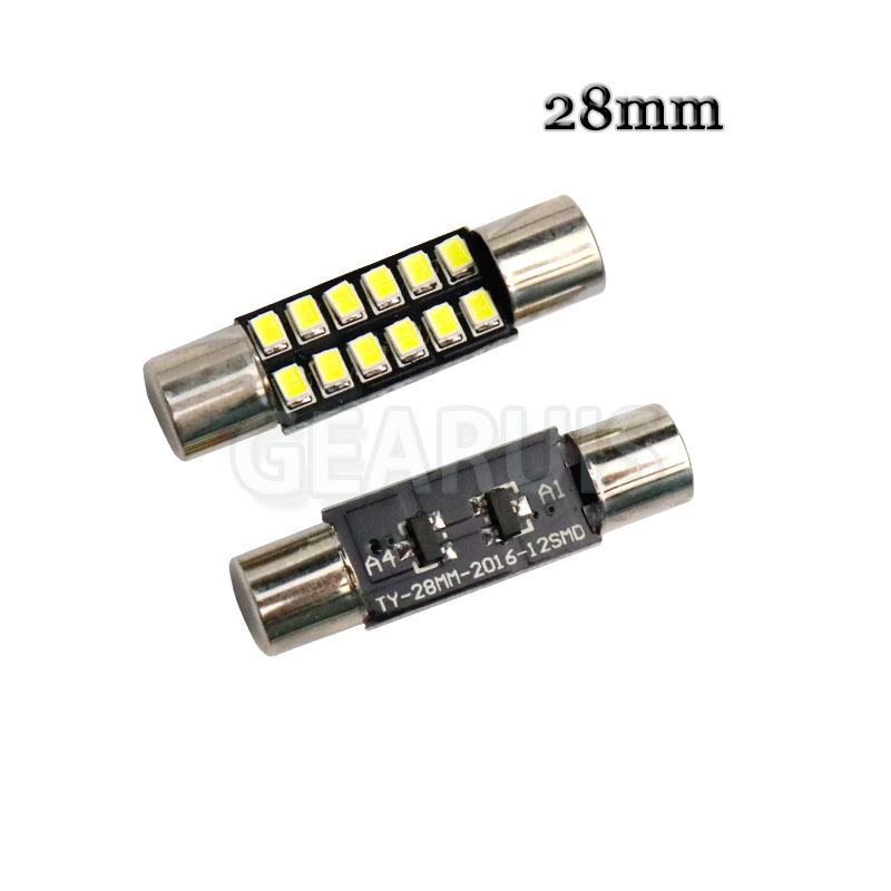 AC 12V T6 Festoon Dome T6.3 28mm 31mm 12 SMD 2016 LED Light Bulb Car Vanity Mirror Lights Sun Visor Fuse Light White 12V