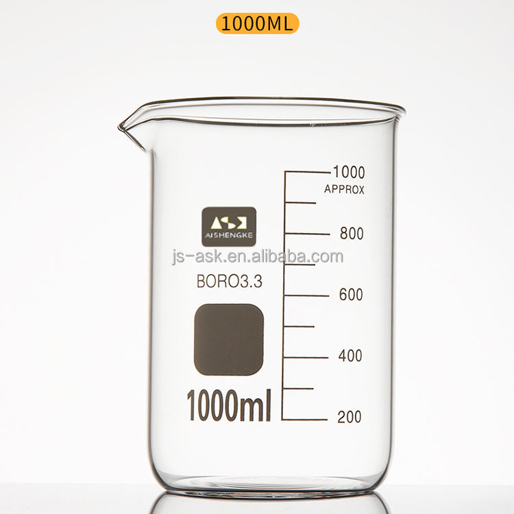 ASK Manufacture 100ml 300ml 1000ml  Low Type Beaker Thickened High Temperature Resistant Glass Volumetric Flask