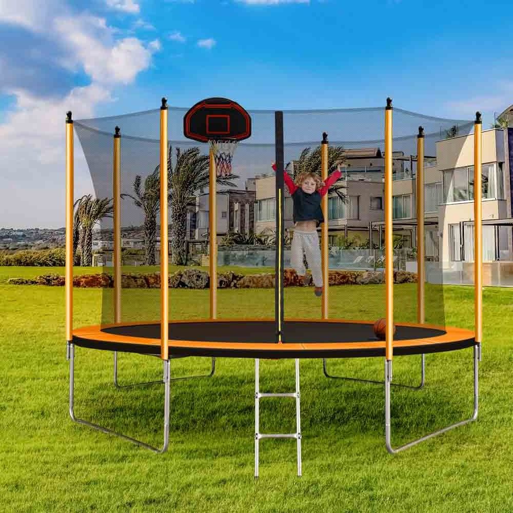 US warehouse delivery children outdoor trampolines with Basketball Hoop Heavy Duty Jumping Mat