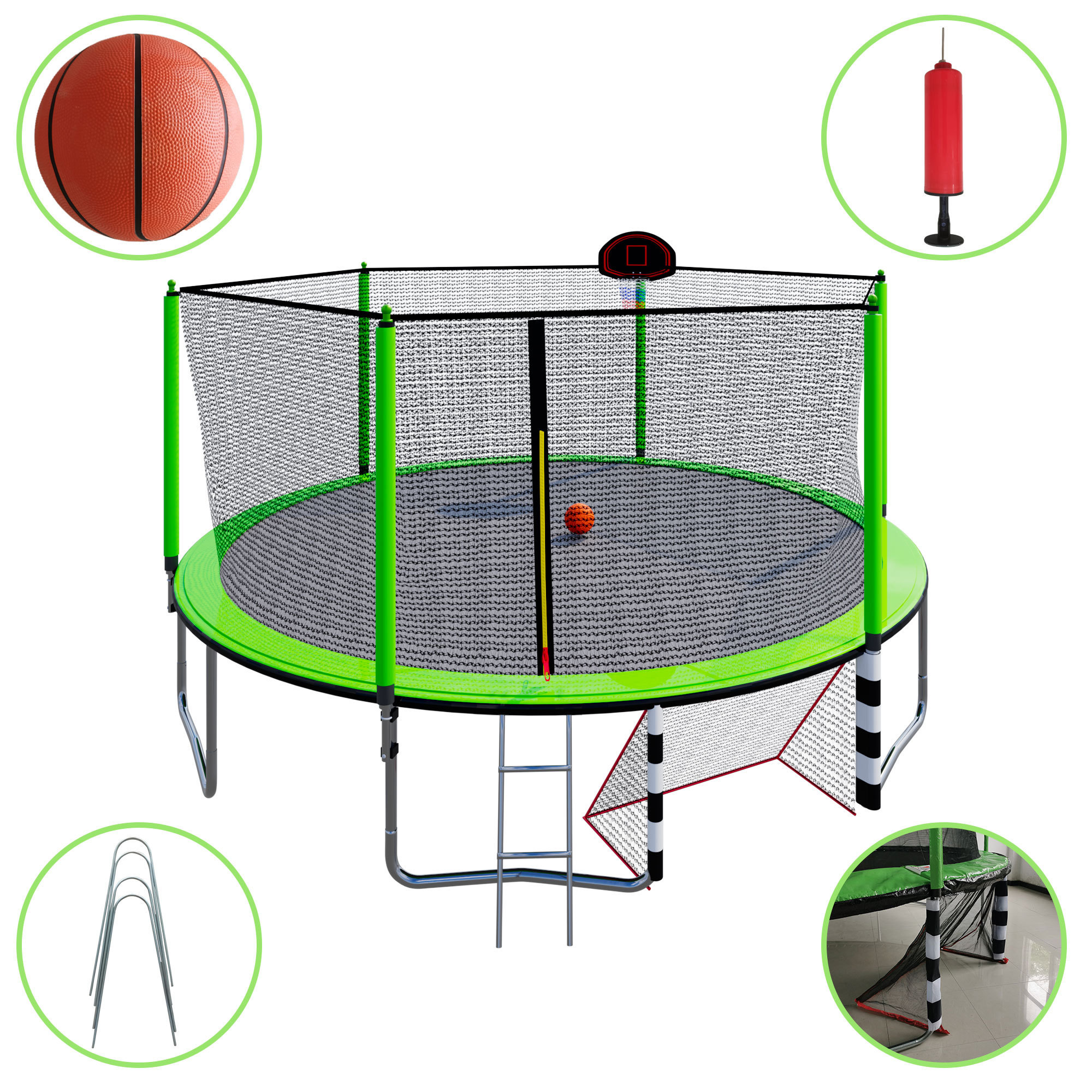 Upgraded 8FT 10FT 12FT 15FT 16FT Trampolines with Enclosure Net and Ladder, ASTM Approved Outdoor High-Capacity Family Yard