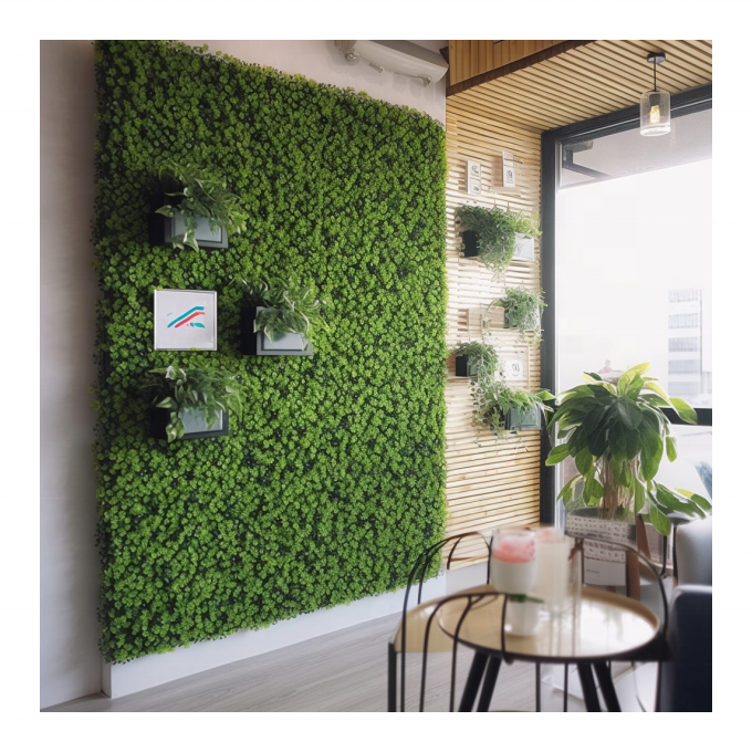 JS Hot Sell Green Wall Artificial Phlox Moss Boxwood Faux Grass Panels Uv-Anti Grass Wall Decor