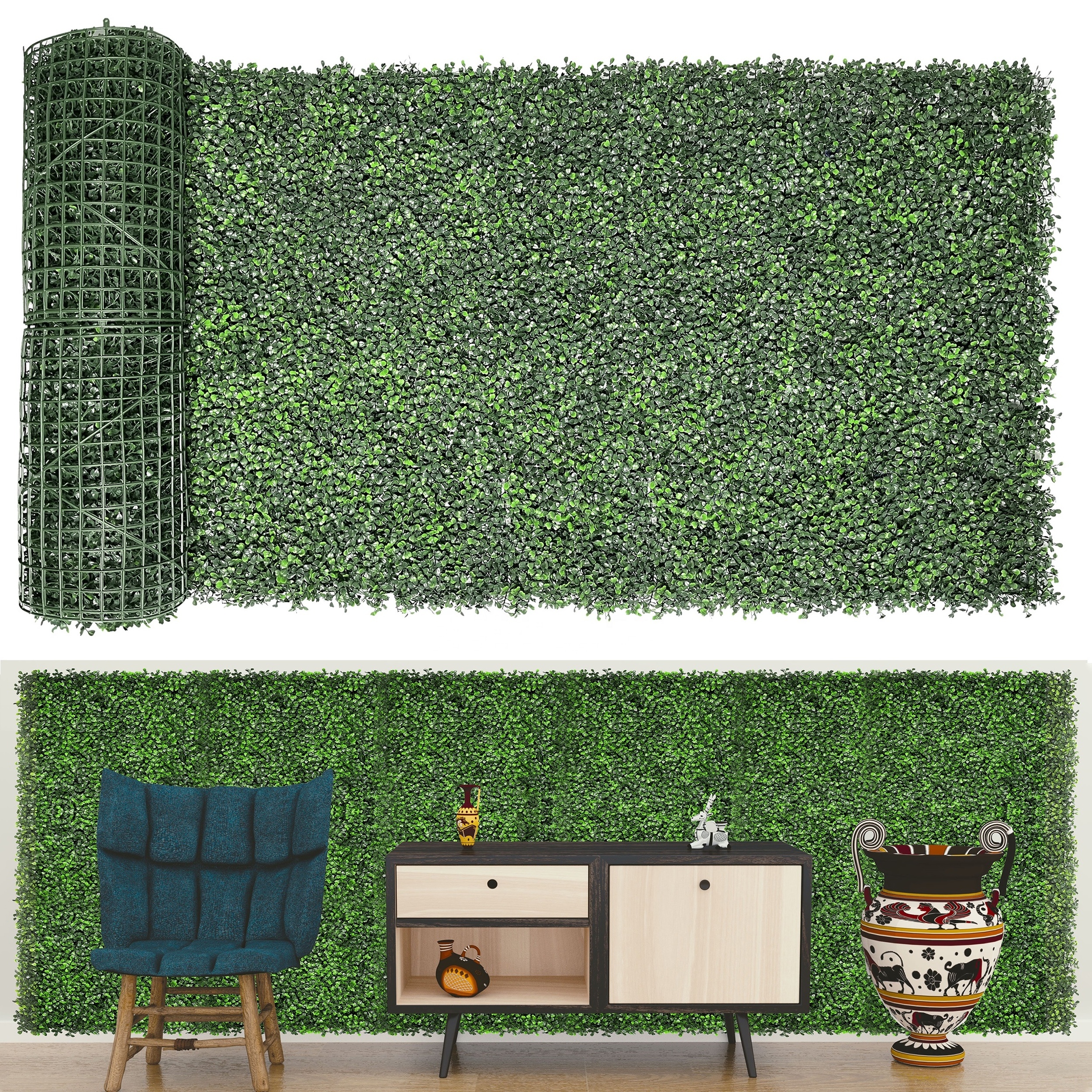 JS Hot Sell Green Wall Artificial Phlox Moss Boxwood Faux Grass Panels Uv-Anti Grass Wall Decor