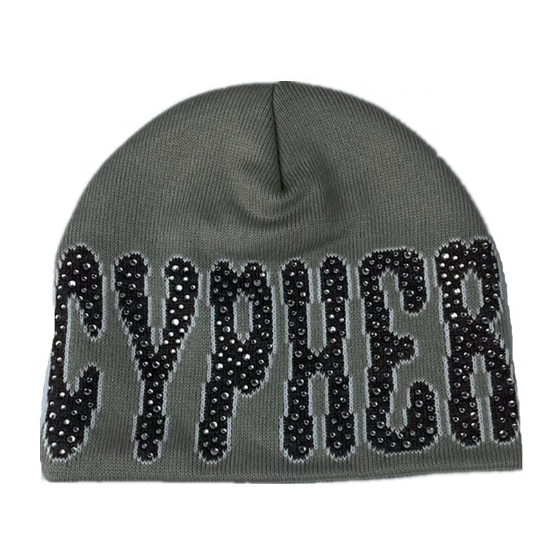 Factory Sale Wholesale Skull Acrylic Knit Winter Hat Warm Shiny Custom Logo Soft Luxury Jacquard Rhinestone Beanie