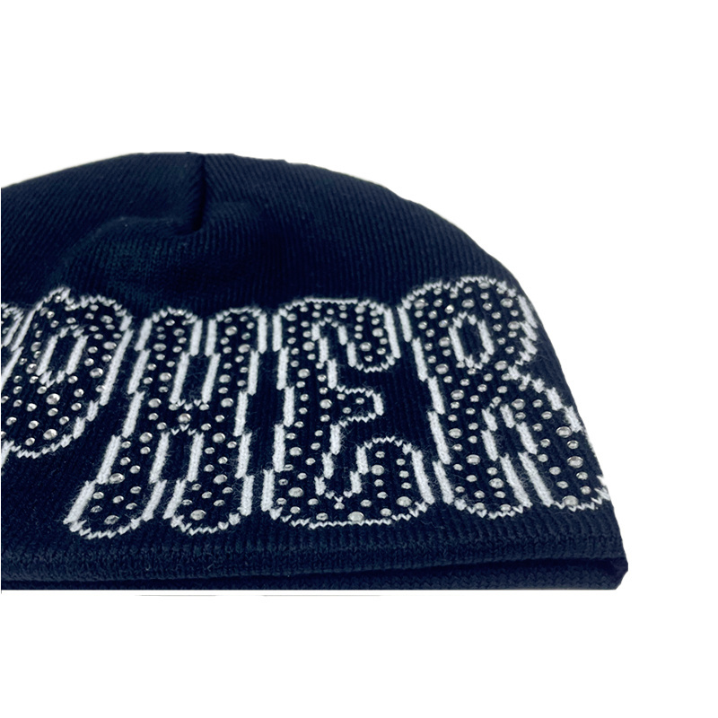 Factory Sale Wholesale Skull Acrylic Knit Winter Hat Warm Shiny Custom Logo Soft Luxury Jacquard Rhinestone Beanie