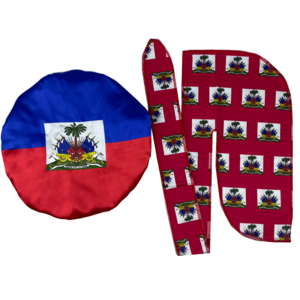 Wholesale reversible custom print Haitian flag sleep cap designer satin hair durag bonnet