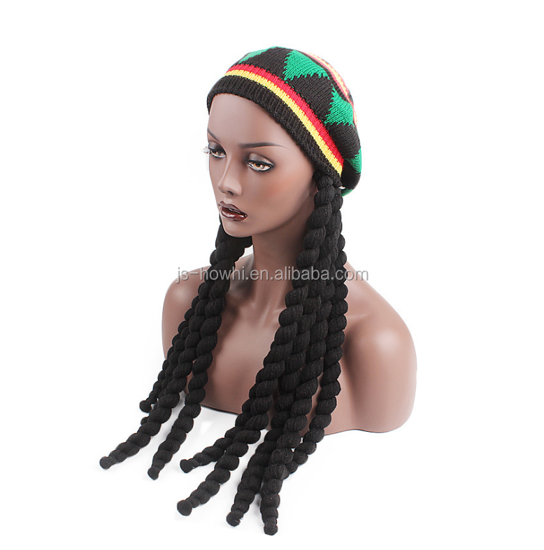 New sell Knitted Long Braid Rasta Hat Reggae Marley Jamaica African Dreadlocks Cap Beanie