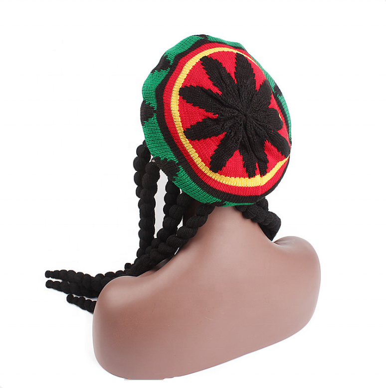 New sell Knitted Long Braid Rasta Hat Reggae Marley Jamaica African Dreadlocks Cap Beanie