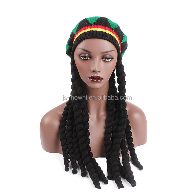 New sell Knitted Long Braid Rasta Hat Reggae Marley Jamaica African Dreadlocks Cap Beanie