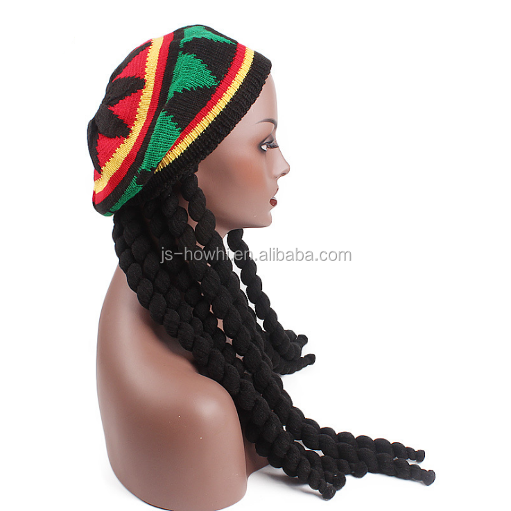 New sell Knitted Long Braid Rasta Hat Reggae Marley Jamaica African Dreadlocks Cap Beanie