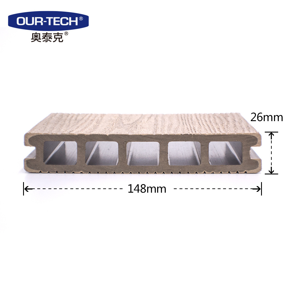 Co-extrusion wpc decking waterproof wood plastic floor wood plastic composite hollow wpc decking 148*26mm