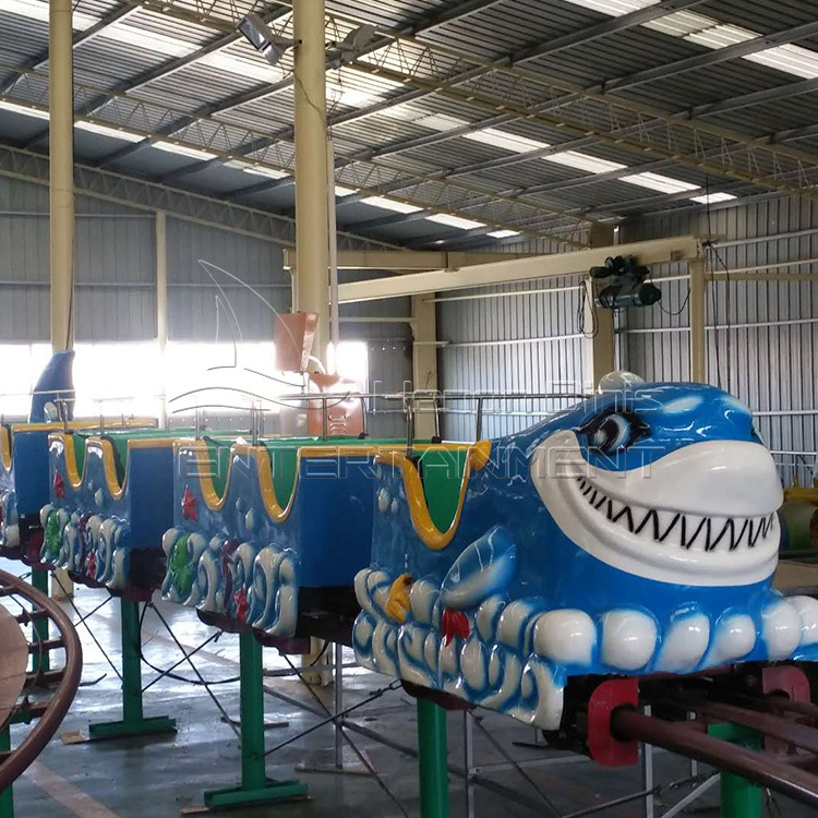 Kids ride mini amusement attraction shark shaped mini roller coaster for sale