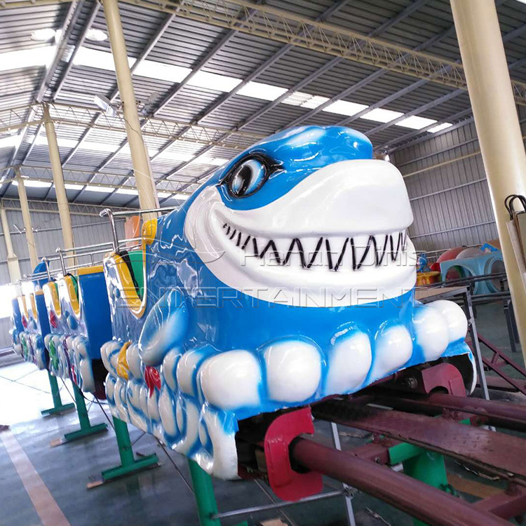 Kids ride mini amusement attraction shark shaped mini roller coaster for sale