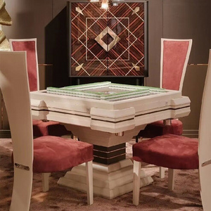 1 MOQ custom light luxury tower shaped fully automatic mahjong tiles machine table 4 sets high back chairs for living room