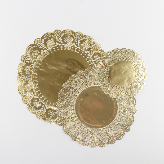 Desktop decoration 3.5 inch Gold Paper doilies / round Lace Doilies/ lace cake mat