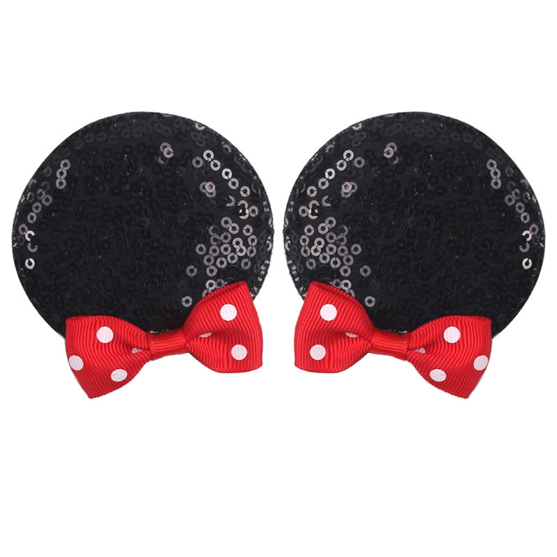 Wholesales New sequin Mickey hairpin for girls Mini bow princess colorful sequined mouse ears hair clips Baby Bow Headwear