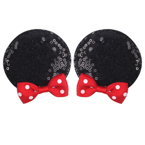 Wholesales New sequin Mickey hairpin for girls Mini bow princess colorful sequined mouse ears hair clips Baby Bow Headwear