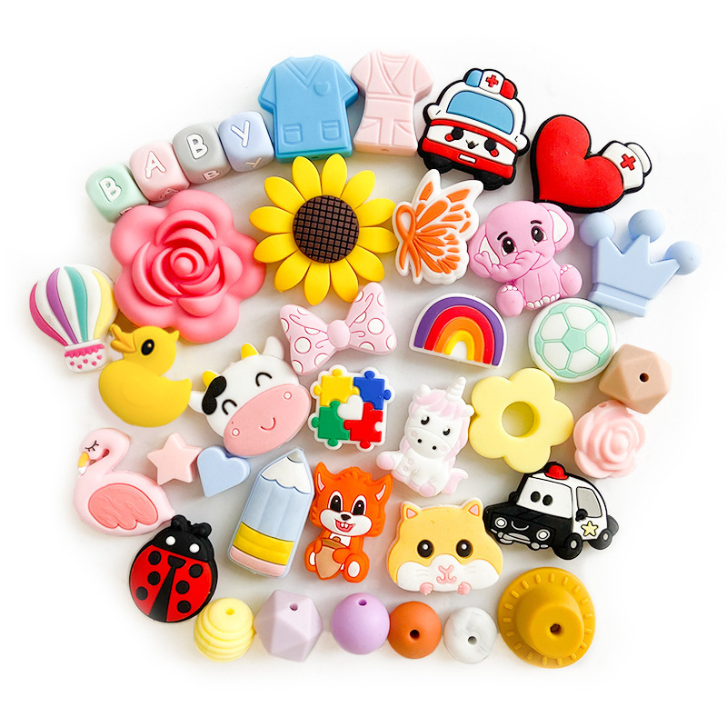 New custom cartoon character silicone focal Beads for pens baby pacifier chain loose beads for jewelry making