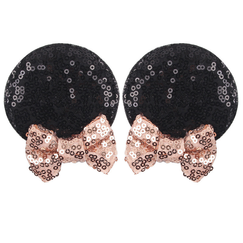 Wholesales New sequin Mickey hairpin for girls Mini bow princess colorful sequined mouse ears hair clips Baby Bow Headwear