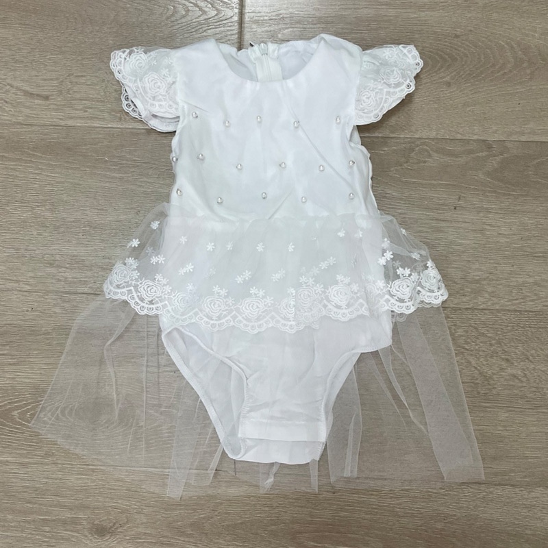 Kid boutique wholesale infant toddler flaresleeve onesie white pearl lace tutu skirt leotard baby girls romper