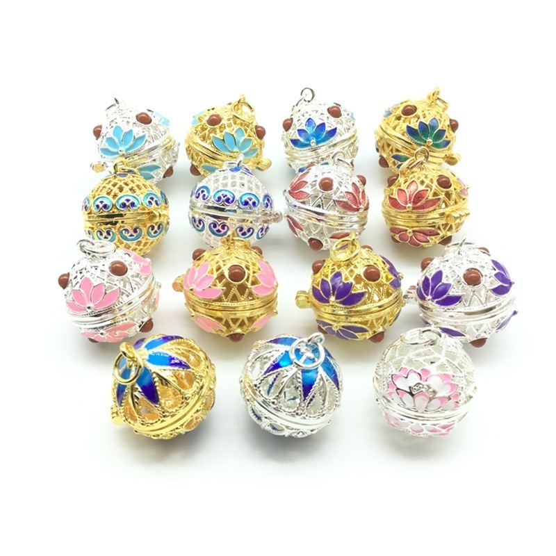 Retro Hollowed out Enamel color copper alloy ball charm for jewelry making DIY Cloisonne Sachet Bracelet Pendant accessories