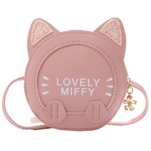 2023 New portable fashion handbag PU leather cartoon cat shape children's shoulder bag cute mini coin purse for kids