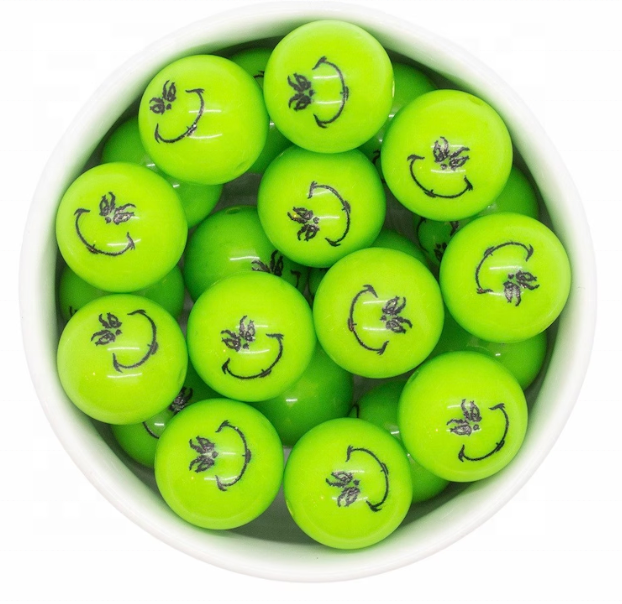 Custom grinch print round beads in bulk DIY Acrylic beads for jewelry making 20mm bubblegum beads for pen making