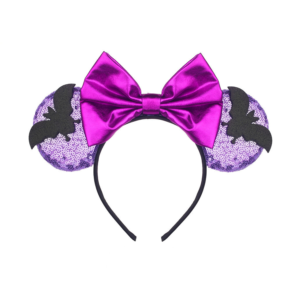 Wholesale fashion New Halloween Headband Sequin bat Bow hairband Party hairwear kid Mickey ear head hoop children gift