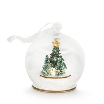 Custom LOGO Open Glass Christmas Ball With Led Bottom Ornament