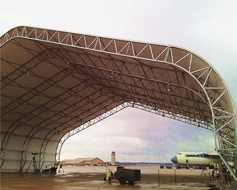 China Factory Price Prefab Trussed Steel Frame Pvdf Tension Fabric/ Membrane Structure Aircraft Hangar Canopy/Cover